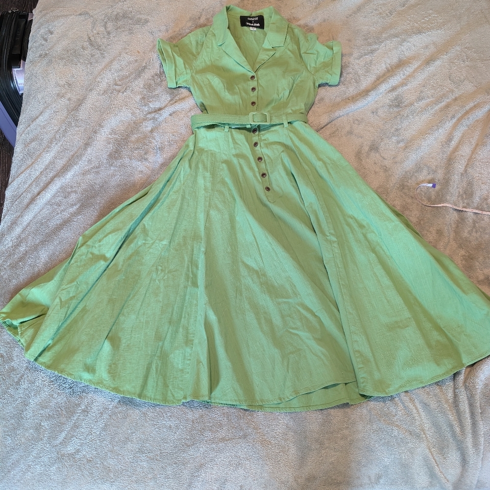 Modcloth X Collectif Caterina/Cherished Era Green Dress - Picture 3 of 6